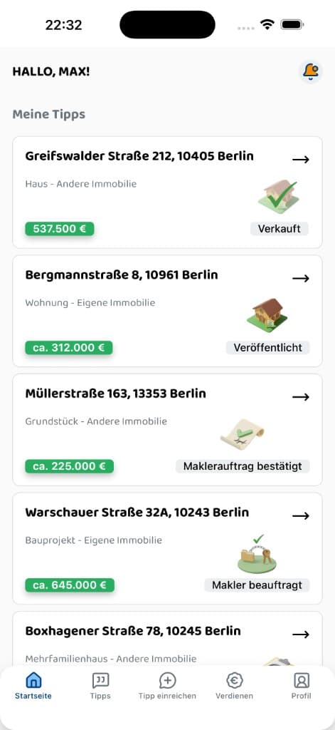 ImmoTell® App Startbildschirm