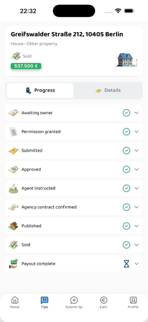 ImmoTell® Status Tracker Screen